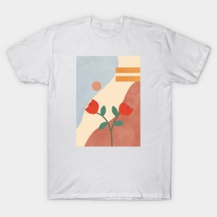 Rose Flower, Botanical Print, Abstract Shapes, Modern Wall Art T-Shirt